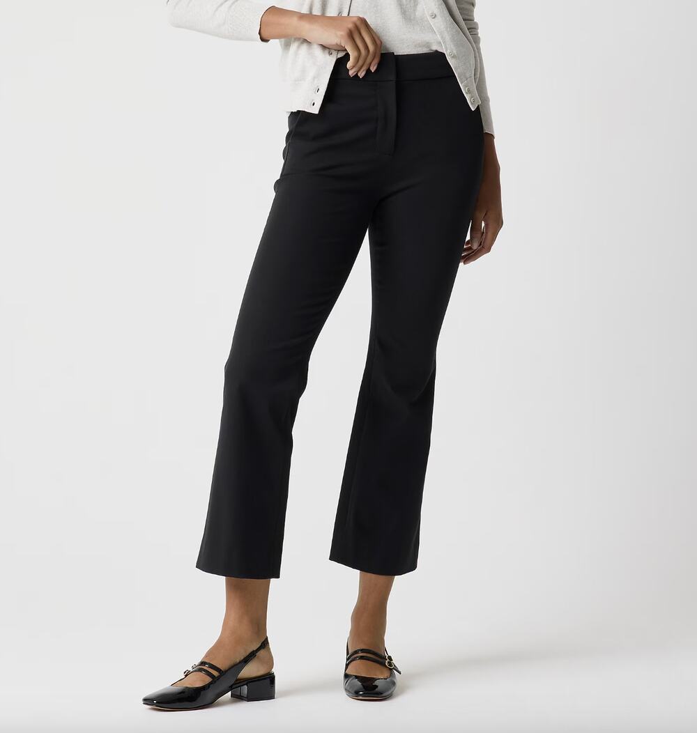 J.Crew Petite Kelsey Flare Pant Crop Ankle Cotton Blend Black High Rise US 4 NWT